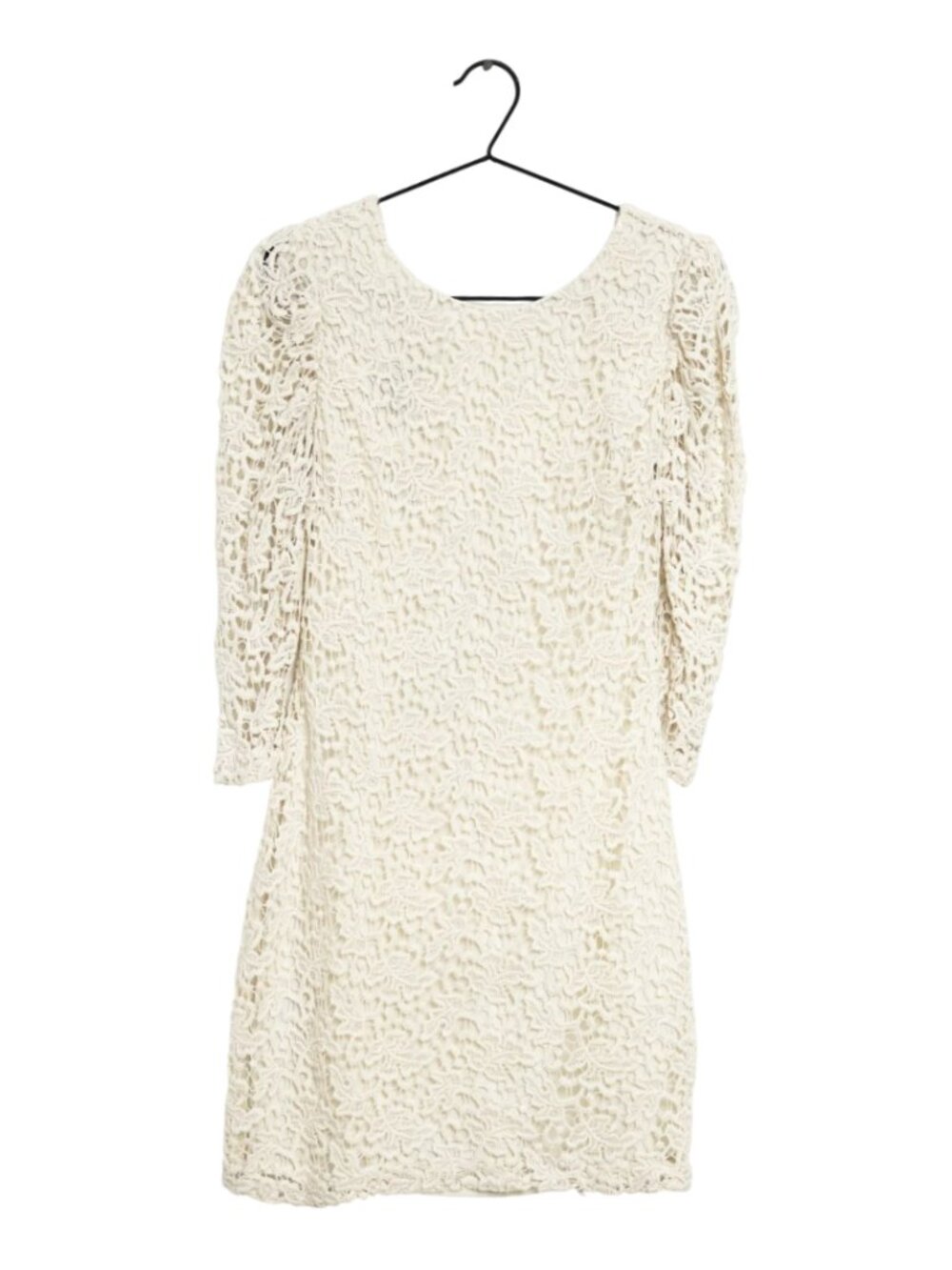 Mango Basics Ivory Lace Mini Dress – 34 Sleeve Elegant Sheath, Size XS